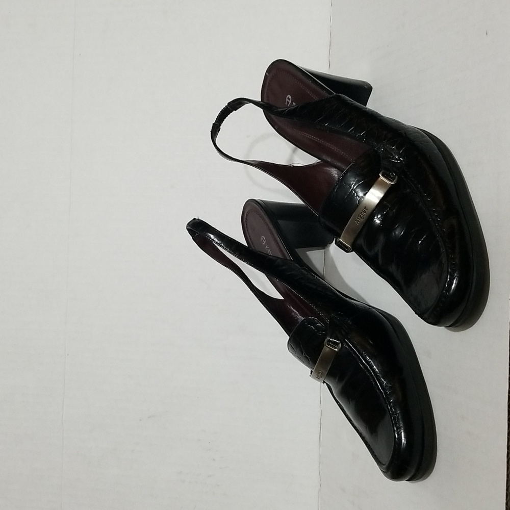ETIENNE AIGNER Women’s Black Leather Croc Loafer Sling-backs 3" Heel Size 8.5